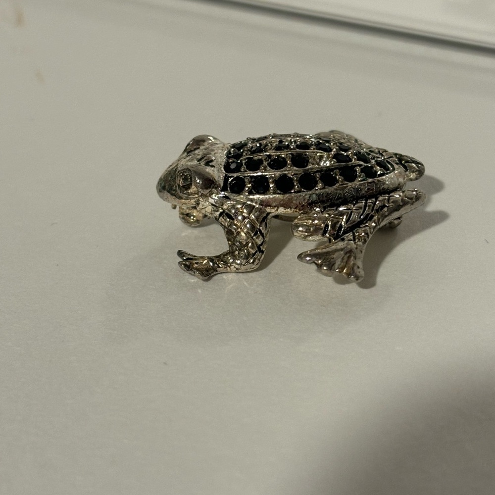 Silver and Black Frog Brooch